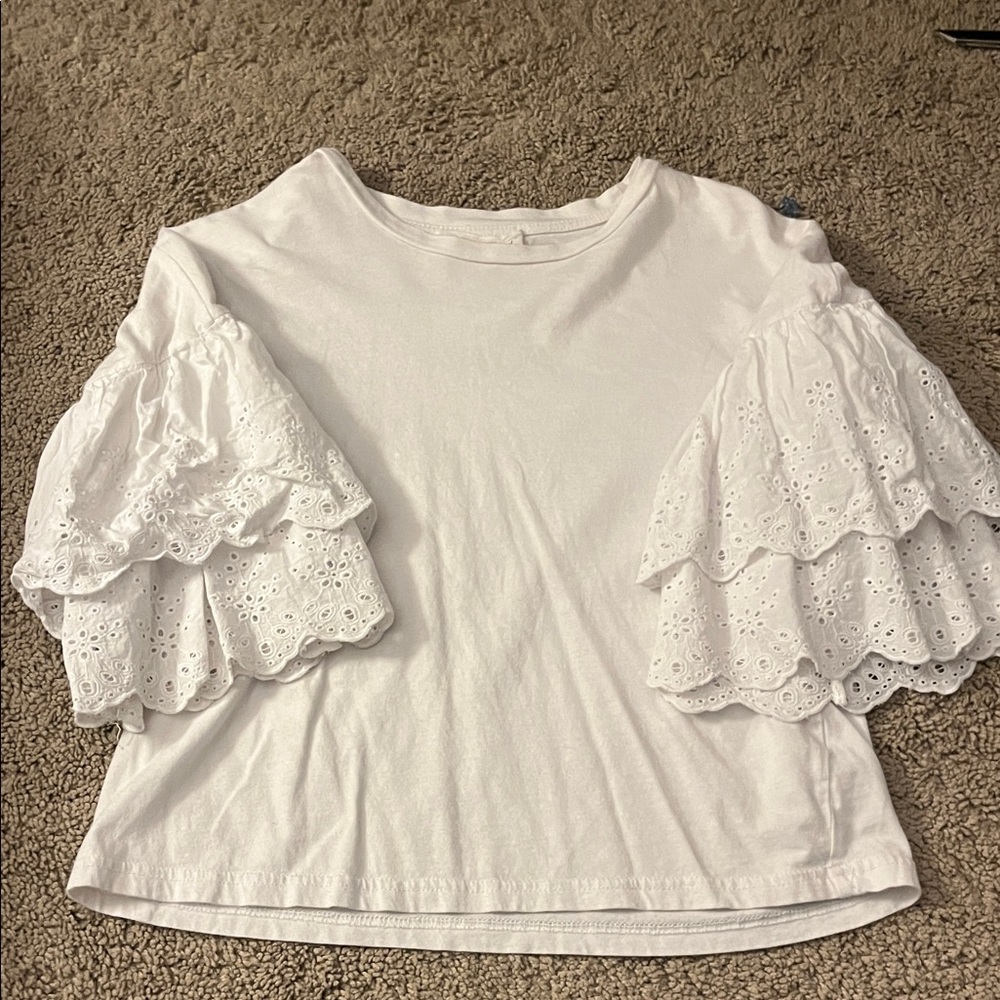 Mustard Seed White Eyelet Ruffle Sleeve Top